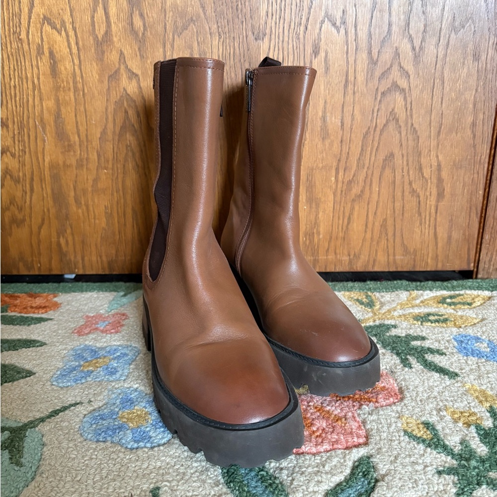 Carmela Brown Leather Chelsea Lug Boots